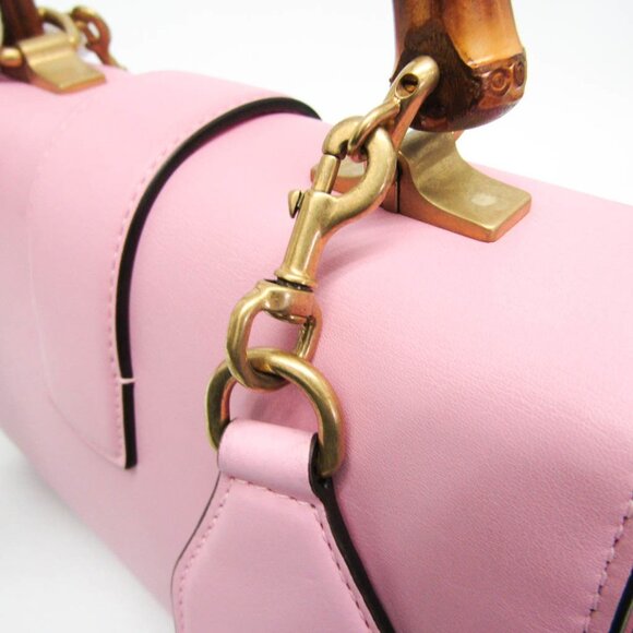 GUCCI Pink Leather Bamboo Shoulder Bag - Picture 12 of 16